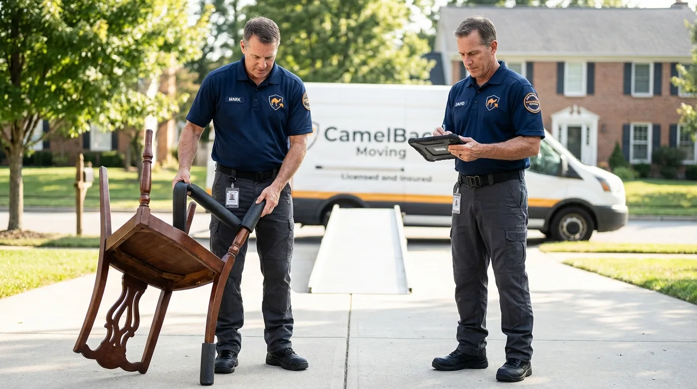 Movers inspecting furniture for damage prevention before loading in Howard, SD
