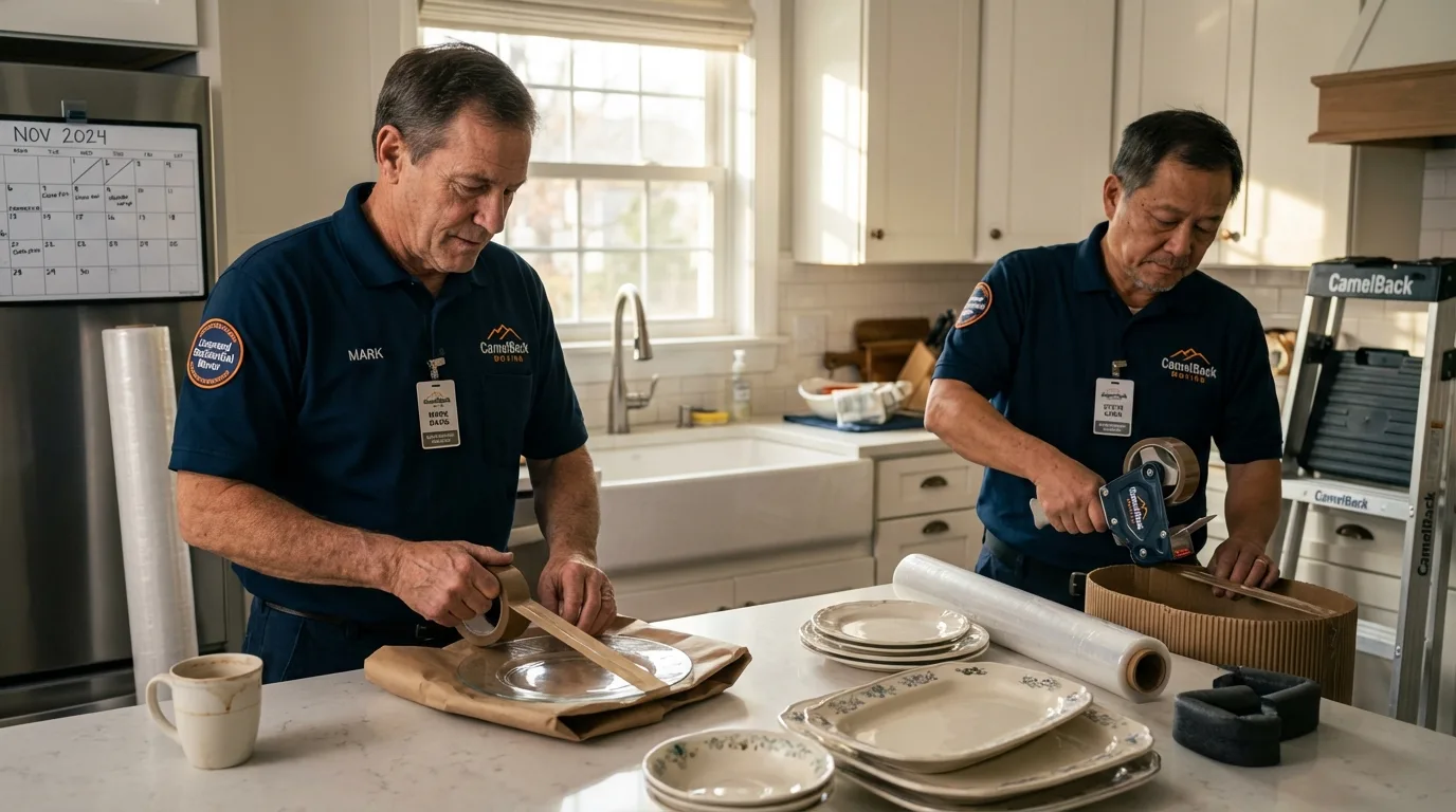 Professional crew packing kitchen dishware in Howard, SD